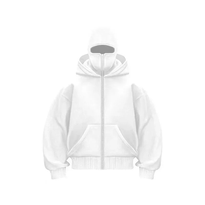 women's Men's and Balaclava Y2K Gothic Harajuku winter new item double hooded sweatshirt men's hooded mask zipper sportswear