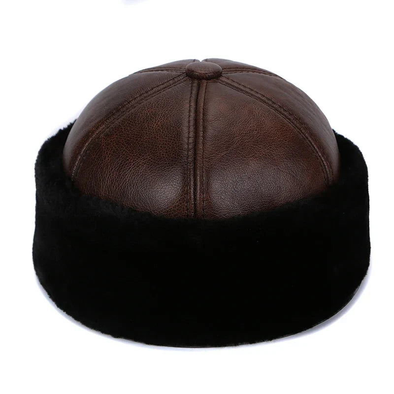 Brand New Style 2026  Retro Cowhide Bomber Hat Winter Keep Warm Caps Men Women Real Leather Cap Thick Velvet Dad Hat Leather Hat