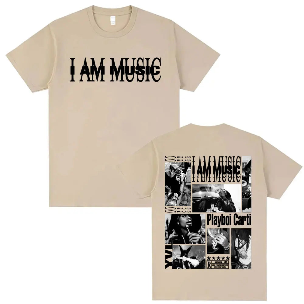 Rapper Playboi Carti I AM MUSIC Album Logo T Shirt Mens Clothing Hip Hop 90s Vintage Tshirt Male Casual Cotton Oversized T-shirt