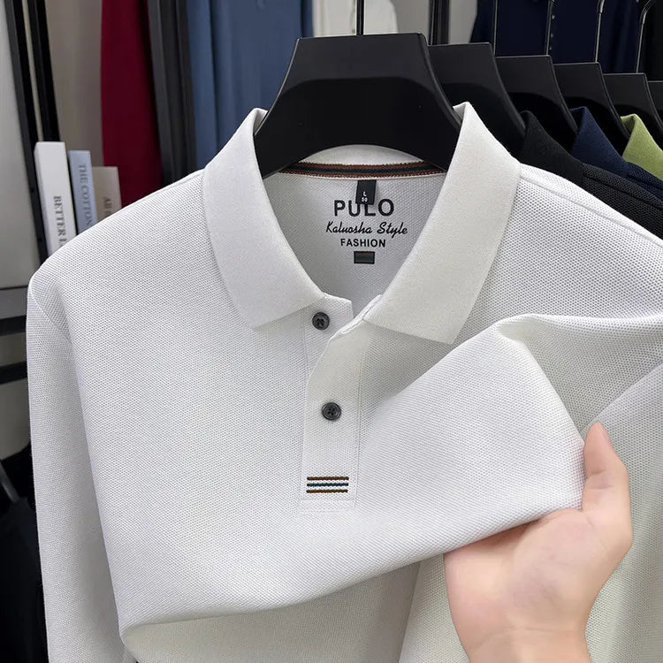 100% Breathable Cotton  Men's 2025 Autumn Long-Sleeve Polo Shirt - Classic Cotton Collared Business Casual Style