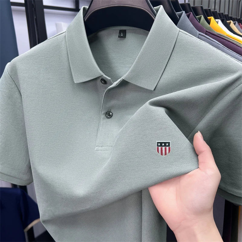 men's summer luxury brand cotton 100% polo shirt lapel printing short sleeves t-shirt business leisure ventilate men's clothing
