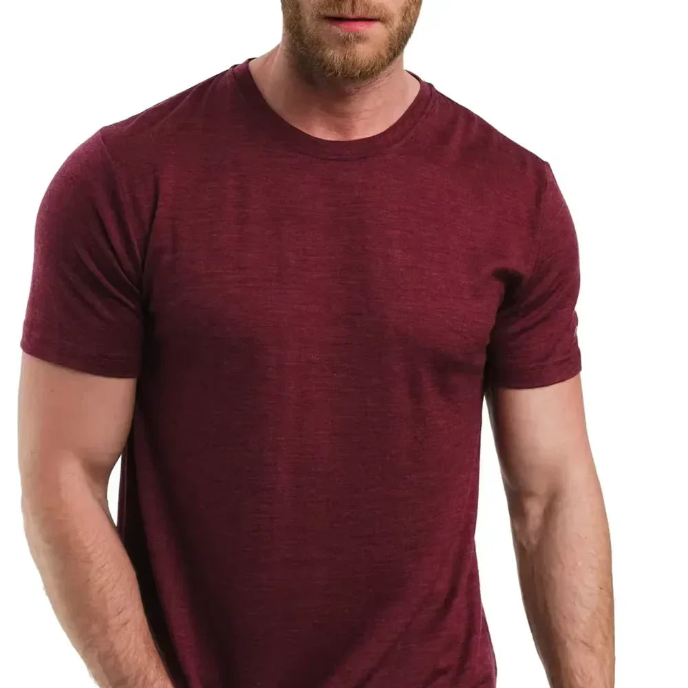 Superfine Merino Wool T shirt Men Base Layer Merino Shirt Wicking Breathable Quick Dry Anti-Odor No-itch Big USA Size