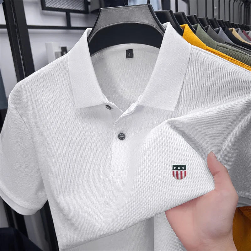 men's summer luxury brand cotton 100% polo shirt lapel printing short sleeves t-shirt business leisure ventilate men's clothing