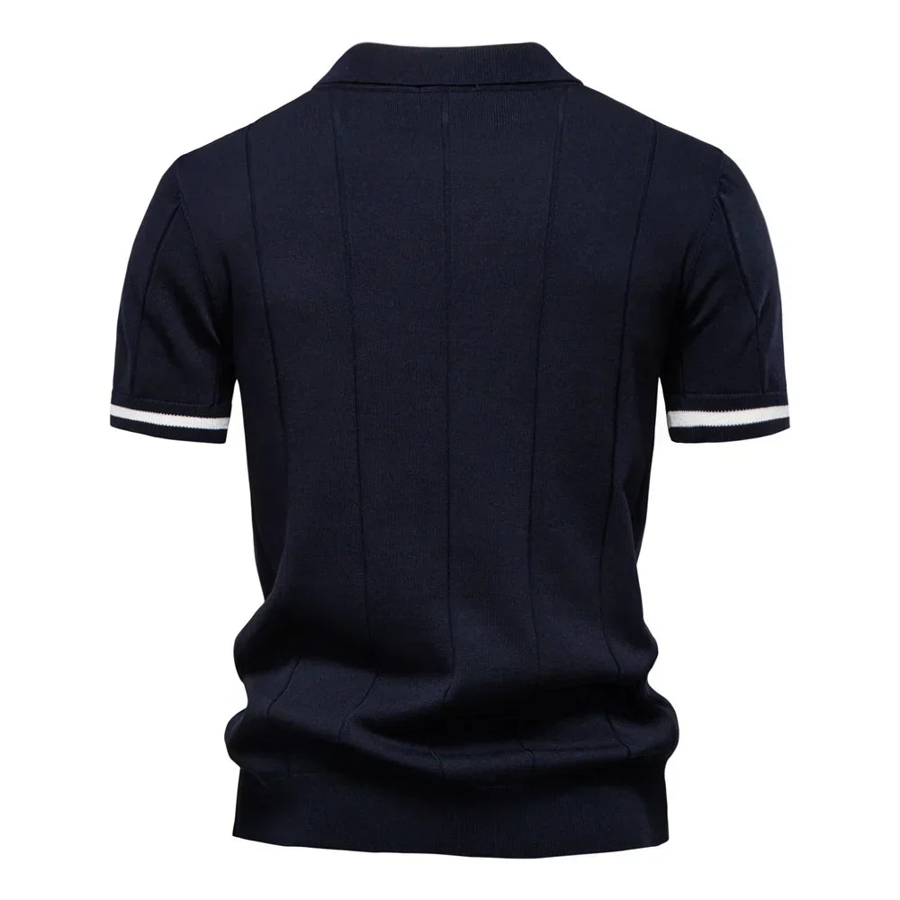 Men's Solid Color Sport Zipper Polo Shirt Athletic Social Polo Shirts for Men Office Slim Fit Polo