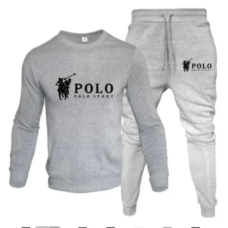 Men's two-piece round-neck sweatshirt + jogging pants, autumn and winter fashion, outdoor fitness and casual sportswear set