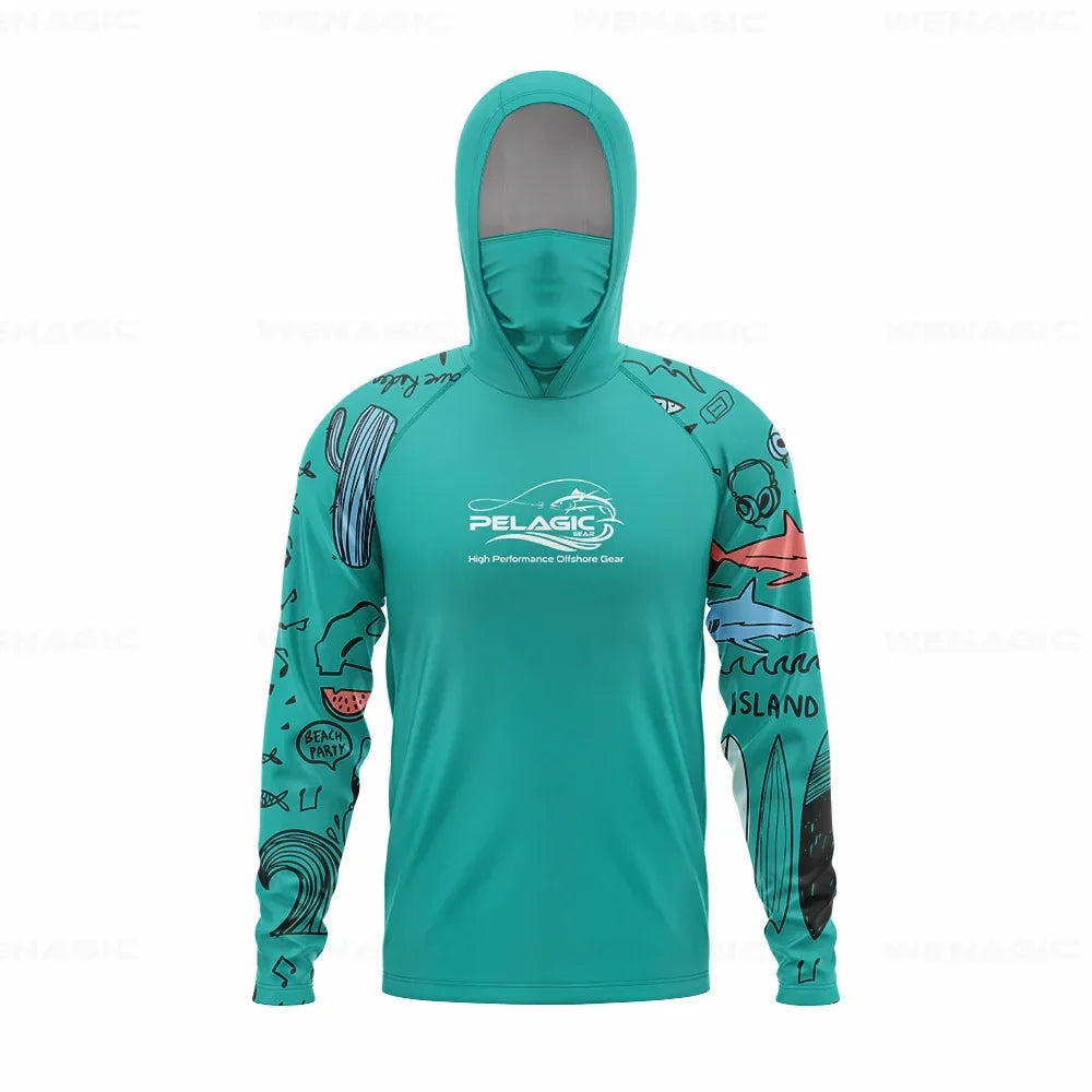 Men Hood Fishing Shirt long sleeve Fishing clothing fishing t shirt uv protection fishing shirt Fishing Apparel