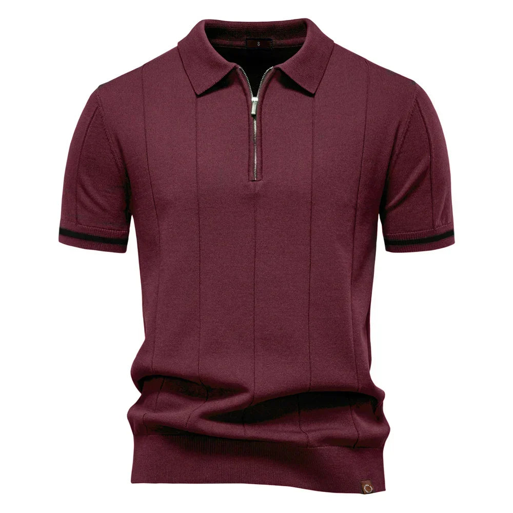 Men's Solid Color Sport Zipper Polo Shirt Athletic Social Polo Shirts for Men Office Slim Fit Polo