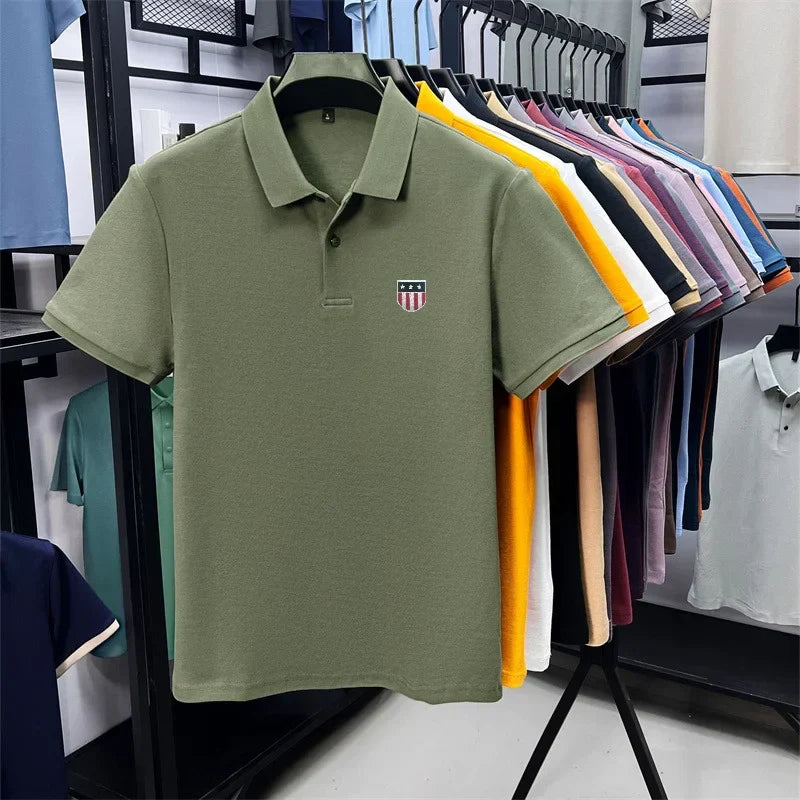men's summer luxury brand cotton 100% polo shirt lapel printing short sleeves t-shirt business leisure ventilate men's clothing