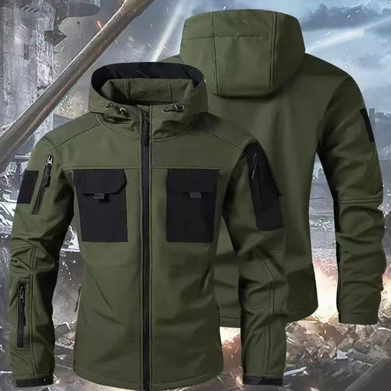 Men's Winter Tactical Military Jackets Hood Waterproof Hiking Camping Sport Fleece Coat Climbing Softshell Trekking Outdoor Wear