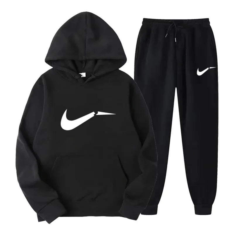 Men's fashionable pure cotton hooded sweatshirt set - Korean style trendy casual sportswear, loose fit, slimming effect