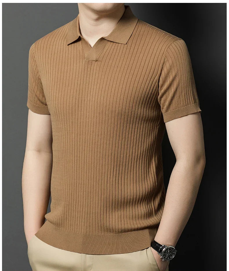 Mulberry Silk Men's Short-Sleeved Shirt, Slim Fit Summer Business Gentleman Men's Polo Shirt in 2024, High-End Knitwear