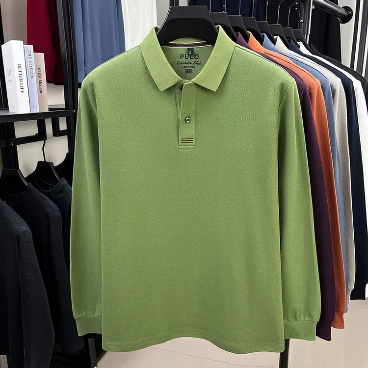 100% Breathable Cotton  Men's 2025 Autumn Long-Sleeve Polo Shirt - Classic Cotton Collared Business Casual Style