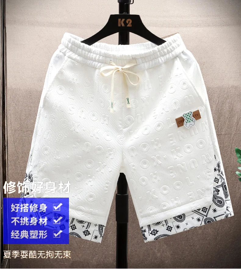 Summer Running Shorts Men Casual Jogging Sport Short Pants Wave Pattern Solid Color Drawstring Loose Dry Gym Sports Shorts