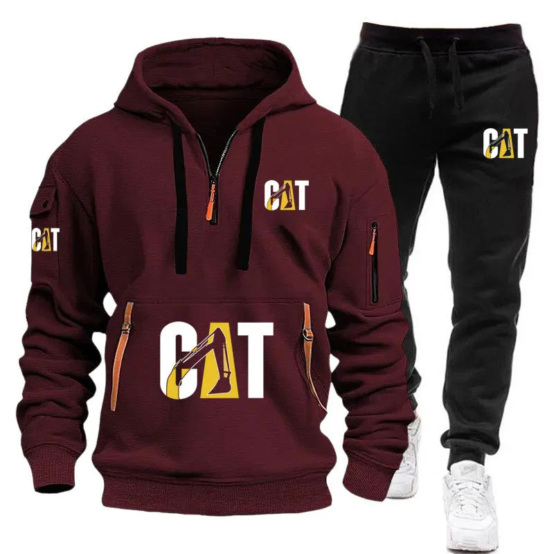 Spring new men's fashion sportswear set: multi-pocket zipper jacket + casual long pants, large-sized loose fashion sweatshirt 2-