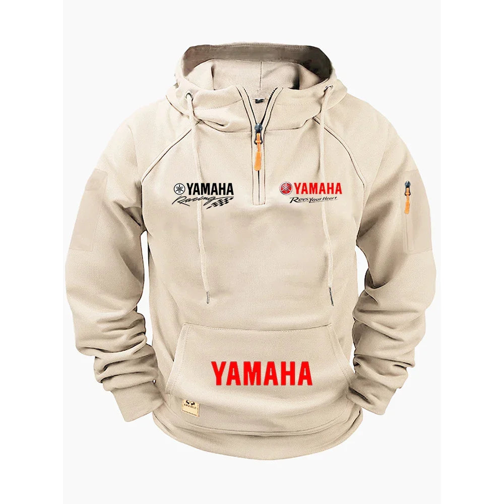 2026 new Yamaha autumn and winter vintage heavy-duty men's fleece hooded sweater long-sleeved motorcycle casual jacket