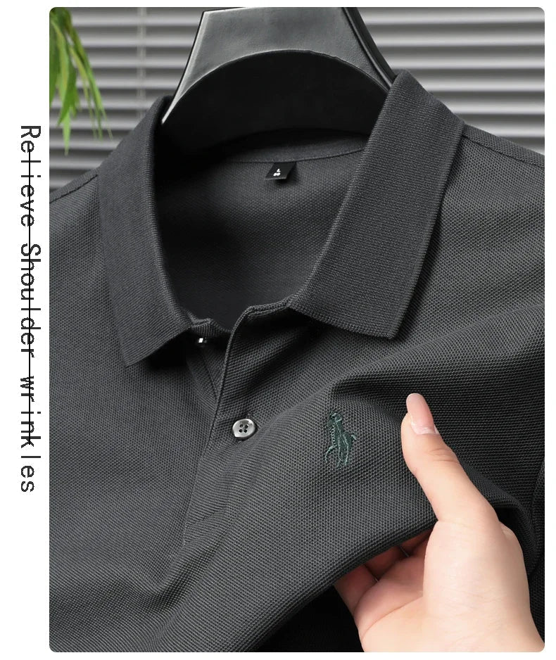 High end 100% cotton men's short sleeve solid color polo shirt light luxury brand embroidered business casual summer New T-shirt