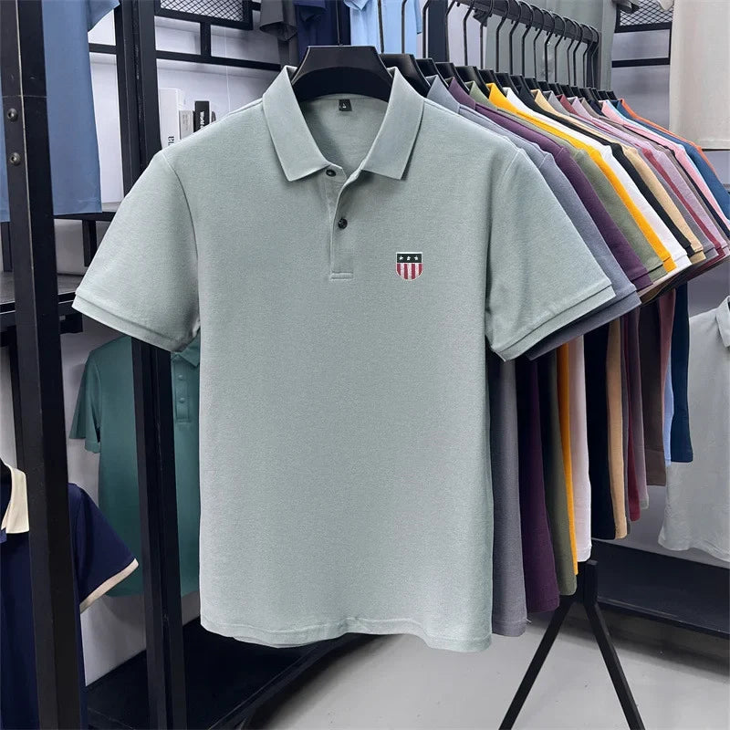men's summer luxury brand cotton 100% polo shirt lapel printing short sleeves t-shirt business leisure ventilate men's clothing
