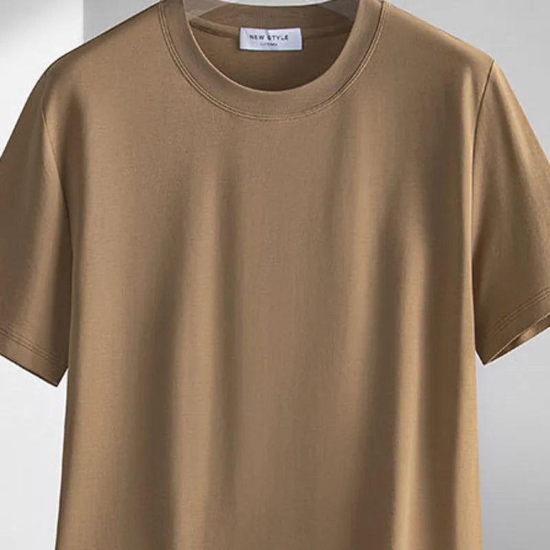 Plus Size 4XL 5XL Liquid Ammonia Mercerized Cotton T-shirt For Men Summer Cool Feeling Round Neck Top Clothes Short Sleeve Tees
