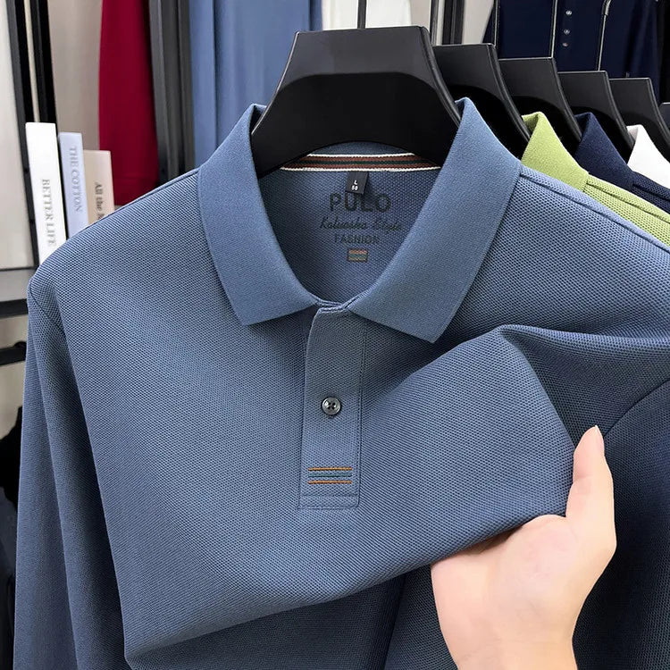 100% Breathable Cotton  Men's 2025 Autumn Long-Sleeve Polo Shirt - Classic Cotton Collared Business Casual Style