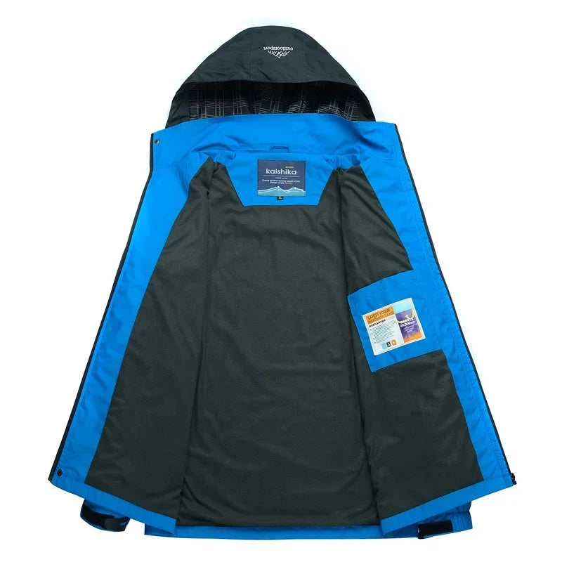 Men's Autumn Hiking Jacket Hooded Removable Waterproof Lightweight Rain Coat Trekking Outdoor Camping Casual Sportswear