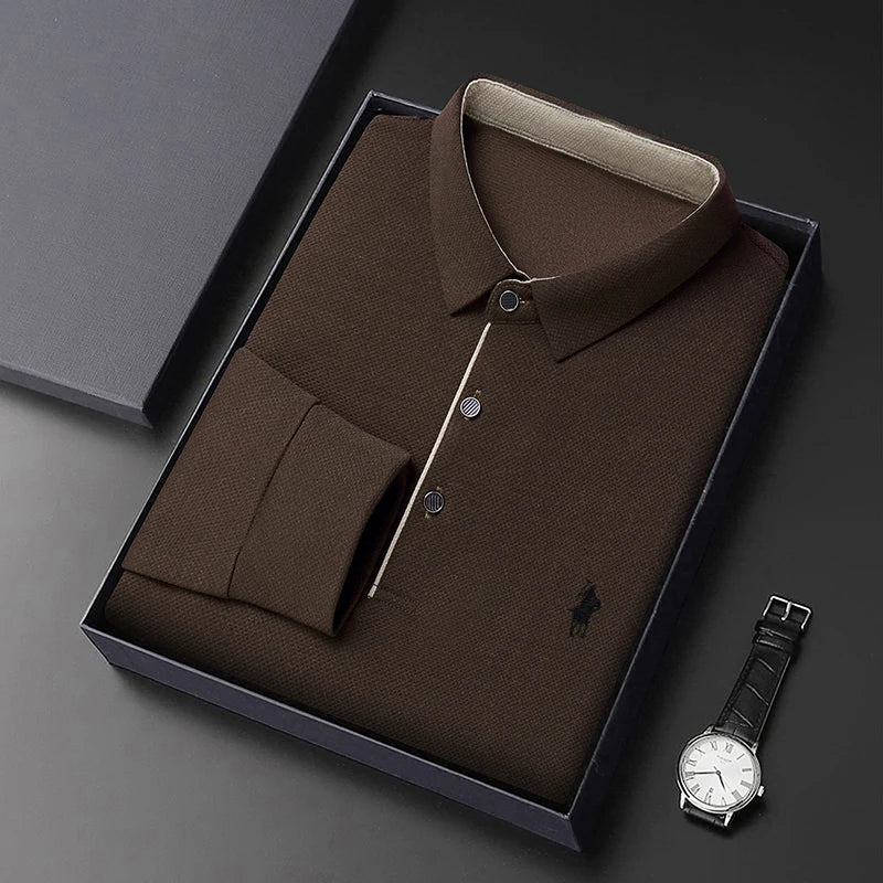 Light Luxury 202 Paul Men's Polo Shirt Long Sleeved T-shirt Casual Daily Lapel Sweatshirt Base
