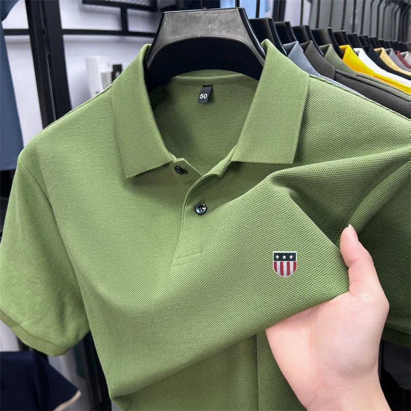 men's summer luxury brand cotton 100% polo shirt lapel printing short sleeves t-shirt business leisure ventilate men's clothing