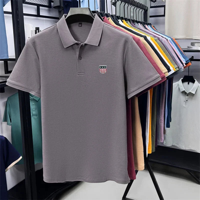 men's summer luxury brand cotton 100% polo shirt lapel printing short sleeves t-shirt business leisure ventilate men's clothing
