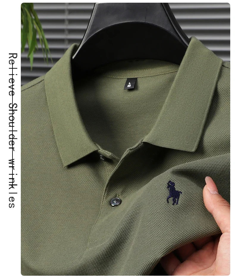 High end 100% cotton men's short sleeve solid color polo shirt light luxury brand embroidered business casual summer New T-shirt