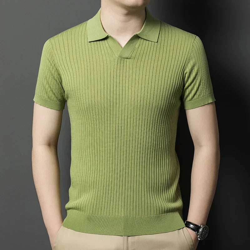 Mulberry Silk Men's Short-Sleeved Shirt, Slim Fit Summer Business Gentleman Men's Polo Shirt in 2024, High-End Knitwear
