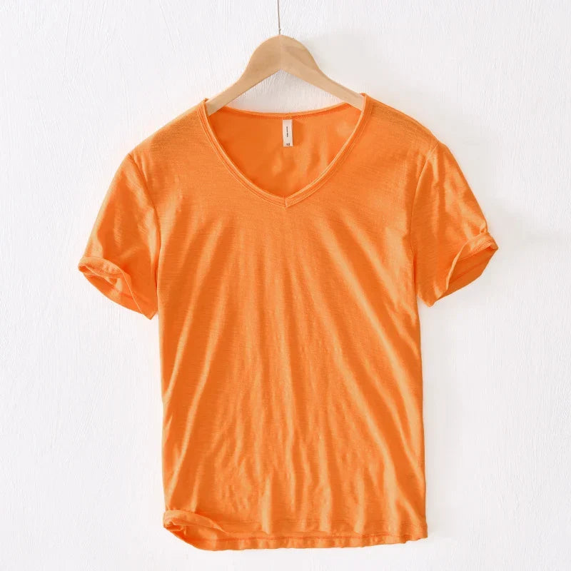 100% Cotton Short Sleeve V-Neck T Shirt Men Solid White Men T-Shirt Summer Comfortable and Breathable Soft Tshirt Mens Camiseta