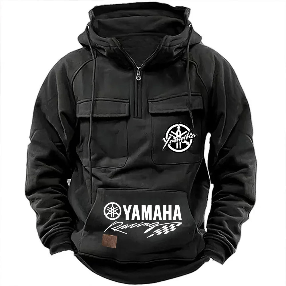 logo motorcycle racing competition 2026 new men's multi pocket zipper outdoor sports hooded sweatshirt