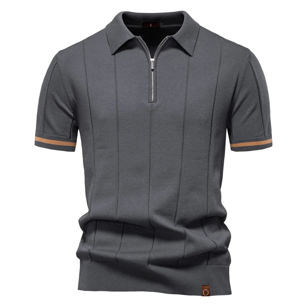 Men's Solid Color Sport Zipper Polo Shirt Athletic Social Polo Shirts for Men Office Slim Fit Polo