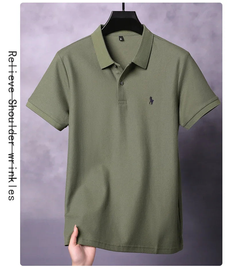 High end 100% cotton men's short sleeve solid color polo shirt light luxury brand embroidered business casual summer New T-shirt
