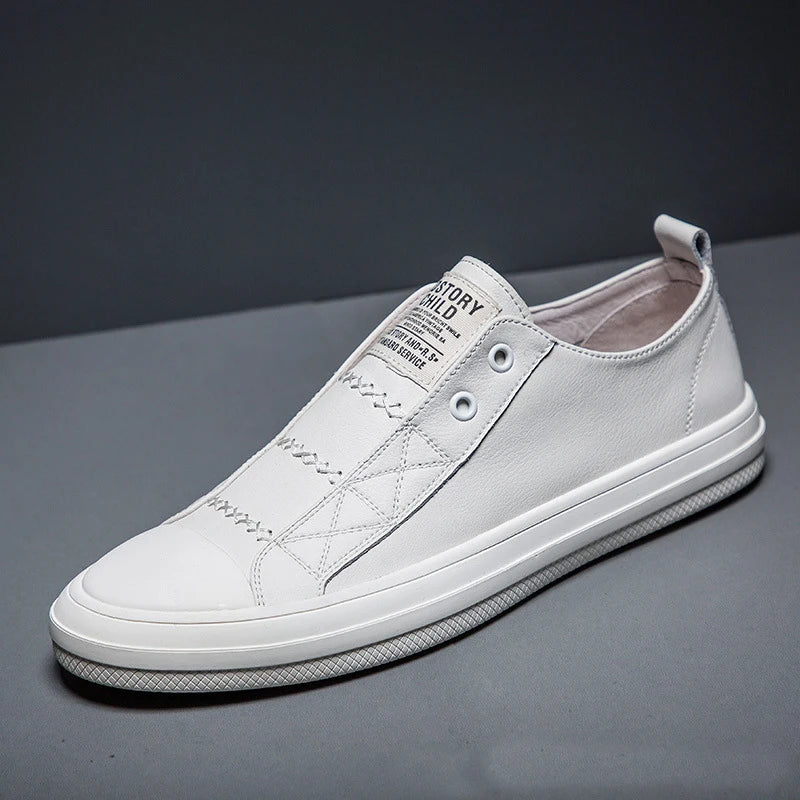 Genuine Leather Black White Shoes Men Casual Shoes Soft Flat Brand Cow Leather Cool Street Young Male Footwear D237