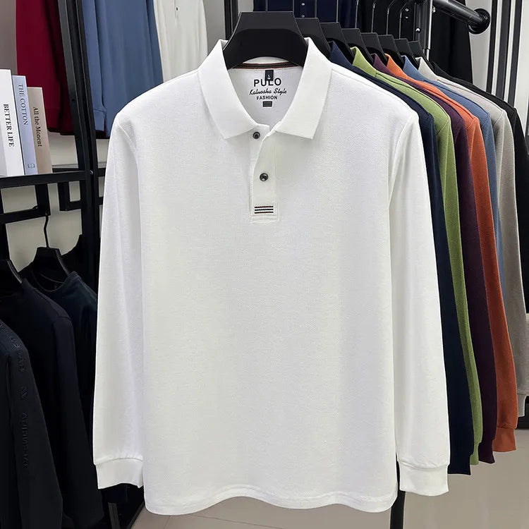 100% Breathable Cotton  Men's 2025 Autumn Long-Sleeve Polo Shirt - Classic Cotton Collared Business Casual Style
