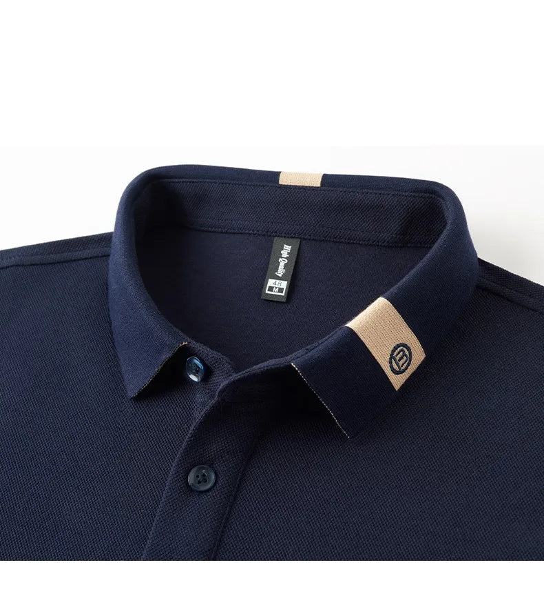 High end letter embroidery brand men's long sleeved polo shirt 2024 Spring and Autumn new comfortable 100% cotton casual T-shirt