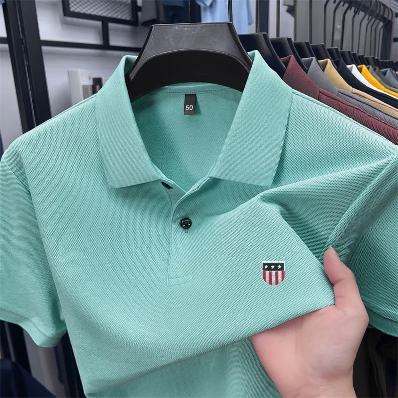 men's summer luxury brand cotton 100% polo shirt lapel printing short sleeves t-shirt business leisure ventilate men's clothing