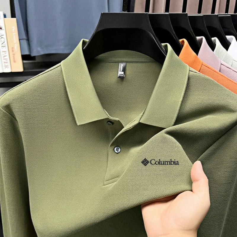 High end brand Polo shirt long sleeved fashionable printed men's top spring 100% cotton skin friendly comfortable casual T-shirt