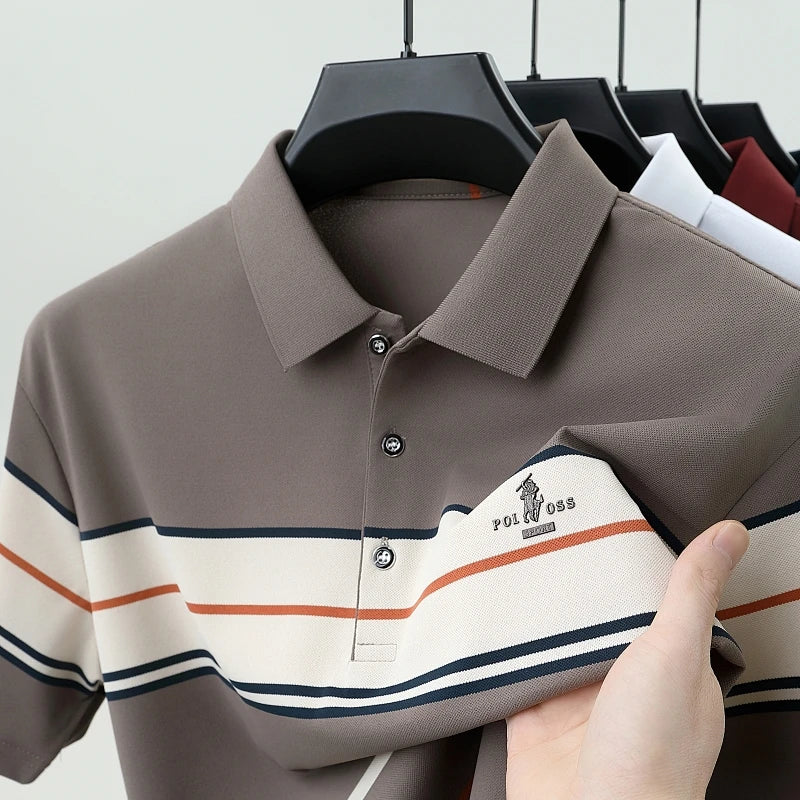 Luxury men's short sleeved polo shirt summer fashion hot selling striped top badge original design golf casual business T-shirt