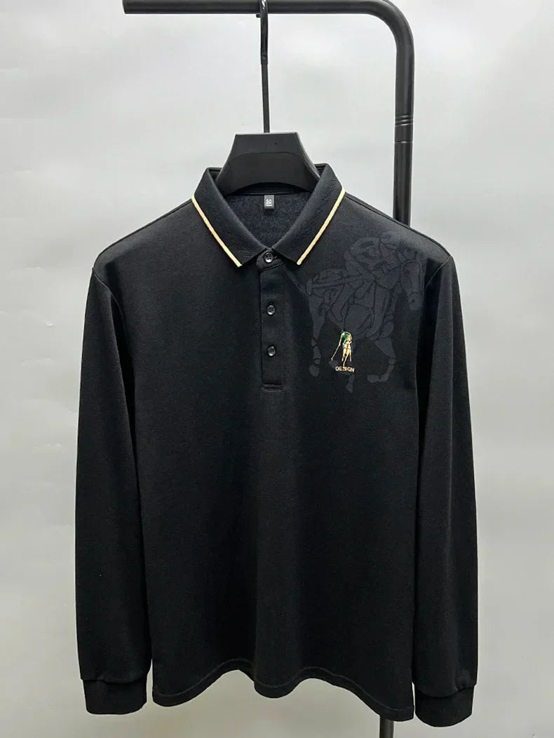 High end brand fashion printed long sleeved polo shirt men's 2024 spring new exquisite embroidered T-shirt casual breathable top