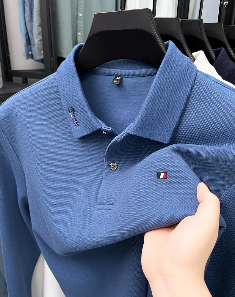 High end embroidery craft polo shirt long sleeved brand autumn Men's Wear comfortable breathable cotton casual business T-shirt
