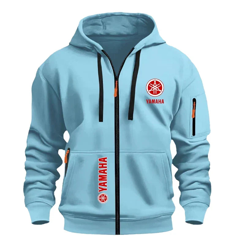 Yamaha Men's Casual Sport Hooded Sweatshirt - Spring/Autumn Street Fashion Outdoor Multi-Pocket Drawstring Loose Zipper Jacket