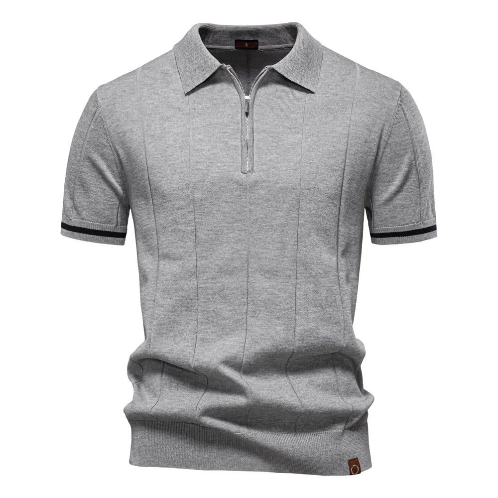 Men's Solid Color Sport Zipper Polo Shirt Athletic Social Polo Shirts for Men Office Slim Fit Polo