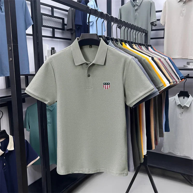 men's summer luxury brand cotton 100% polo shirt lapel printing short sleeves t-shirt business leisure ventilate men's clothing