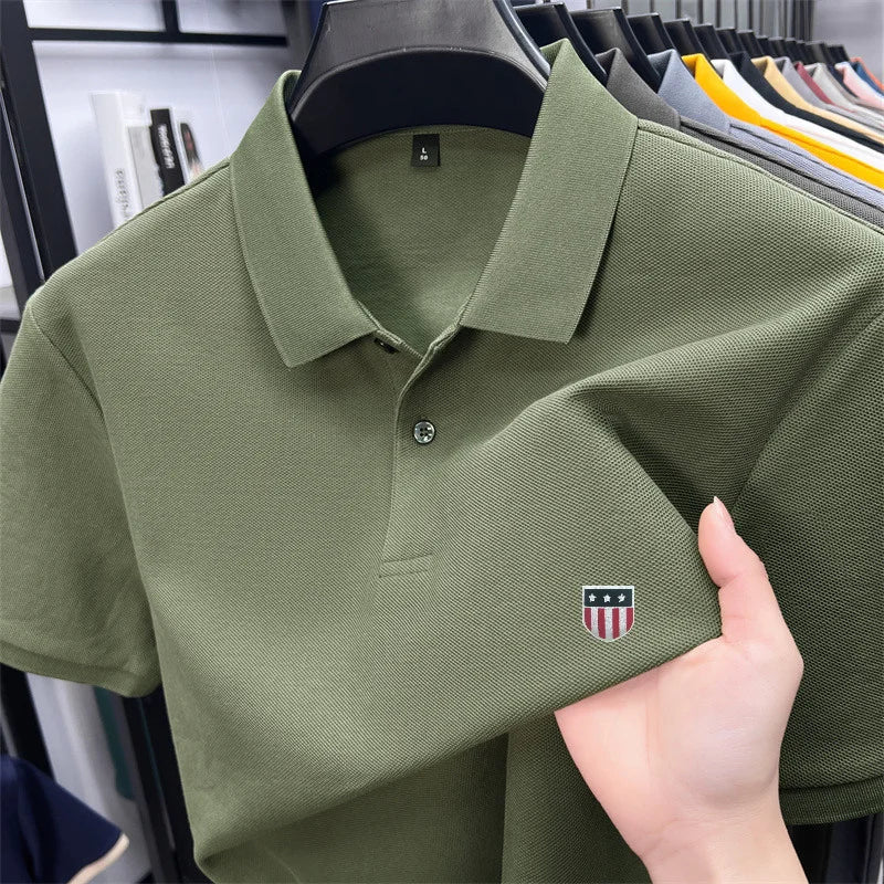 men's summer luxury brand cotton 100% polo shirt lapel printing short sleeves t-shirt business leisure ventilate men's clothing