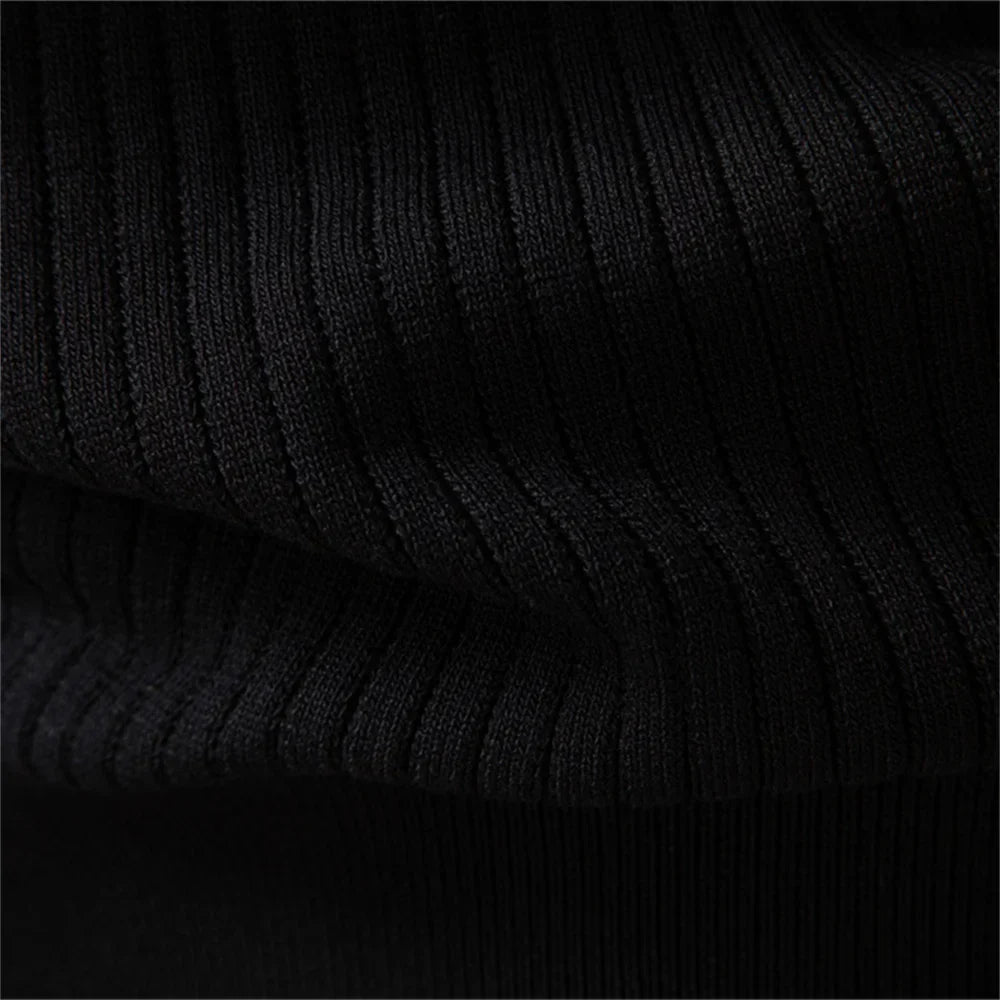 Button Placket Polo Shirt Men Ribbed Stripe Long Sleeve Contemporary Fit Minimalist Autumn Winter Premium Business Top