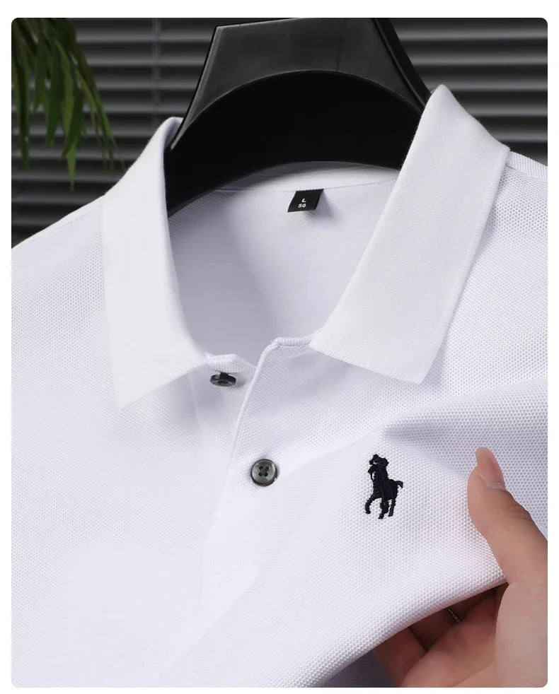 High end 100% cotton men's short sleeve solid color polo shirt light luxury brand embroidered business casual summer New T-shirt