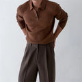 Striped Polo Shirt for Business and Casual Occasionsmen Breathable  Stretchy Slim  Knitted Pullover, Long-sleeve Sweater