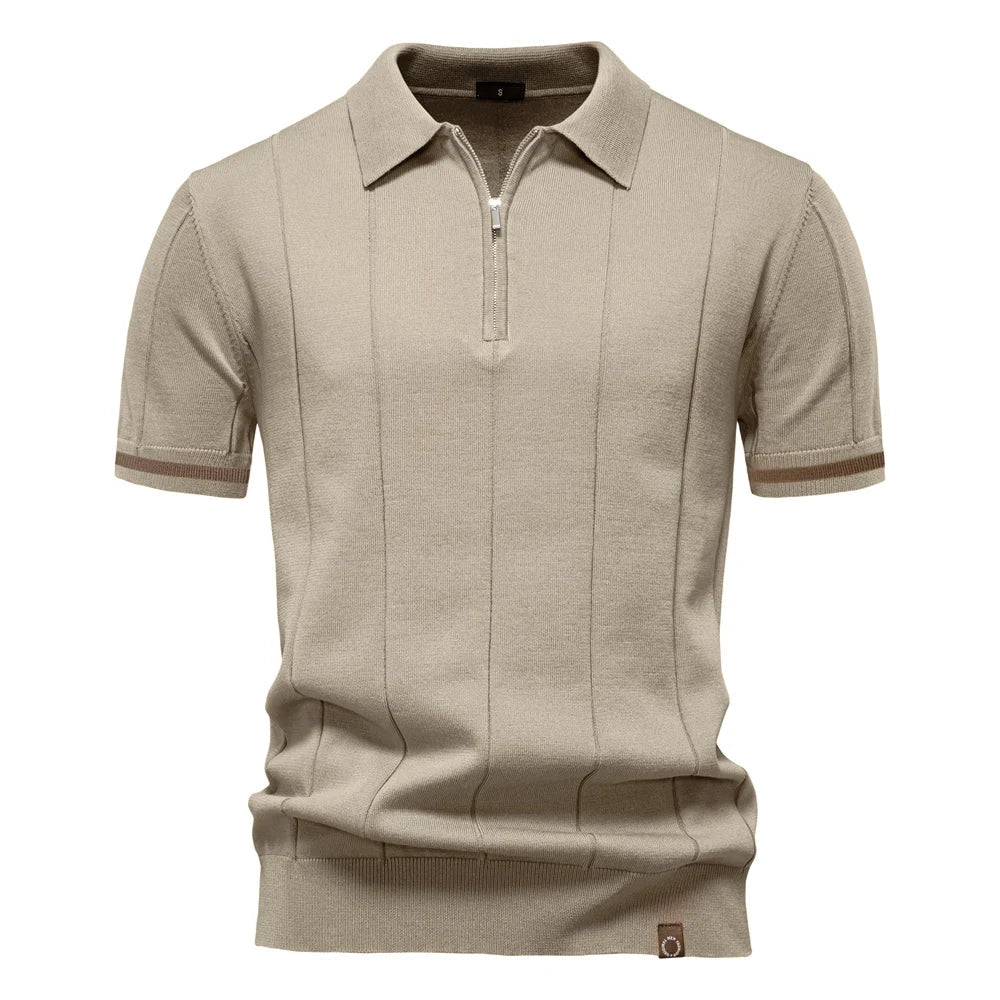 Men's Solid Color Sport Zipper Polo Shirt Athletic Social Polo Shirts for Men Office Slim Fit Polo