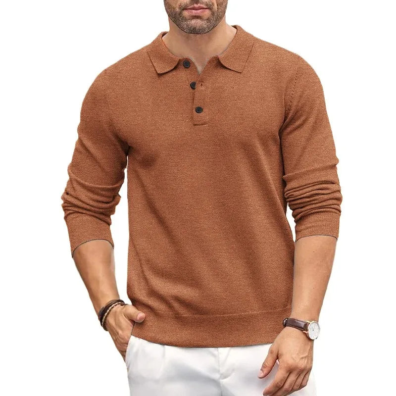 Mens Button Polo Shirts Slim Mock Neck Shirt Knit Polo Sweaters Casual Dress Jumper Winter Thermal Pullover Sweater